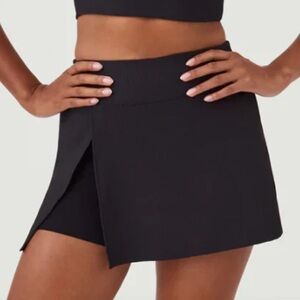 SPANX Get Moving Contour Rib Front Slit Skort 1X Very Black Sporty Tennis‎ NEW